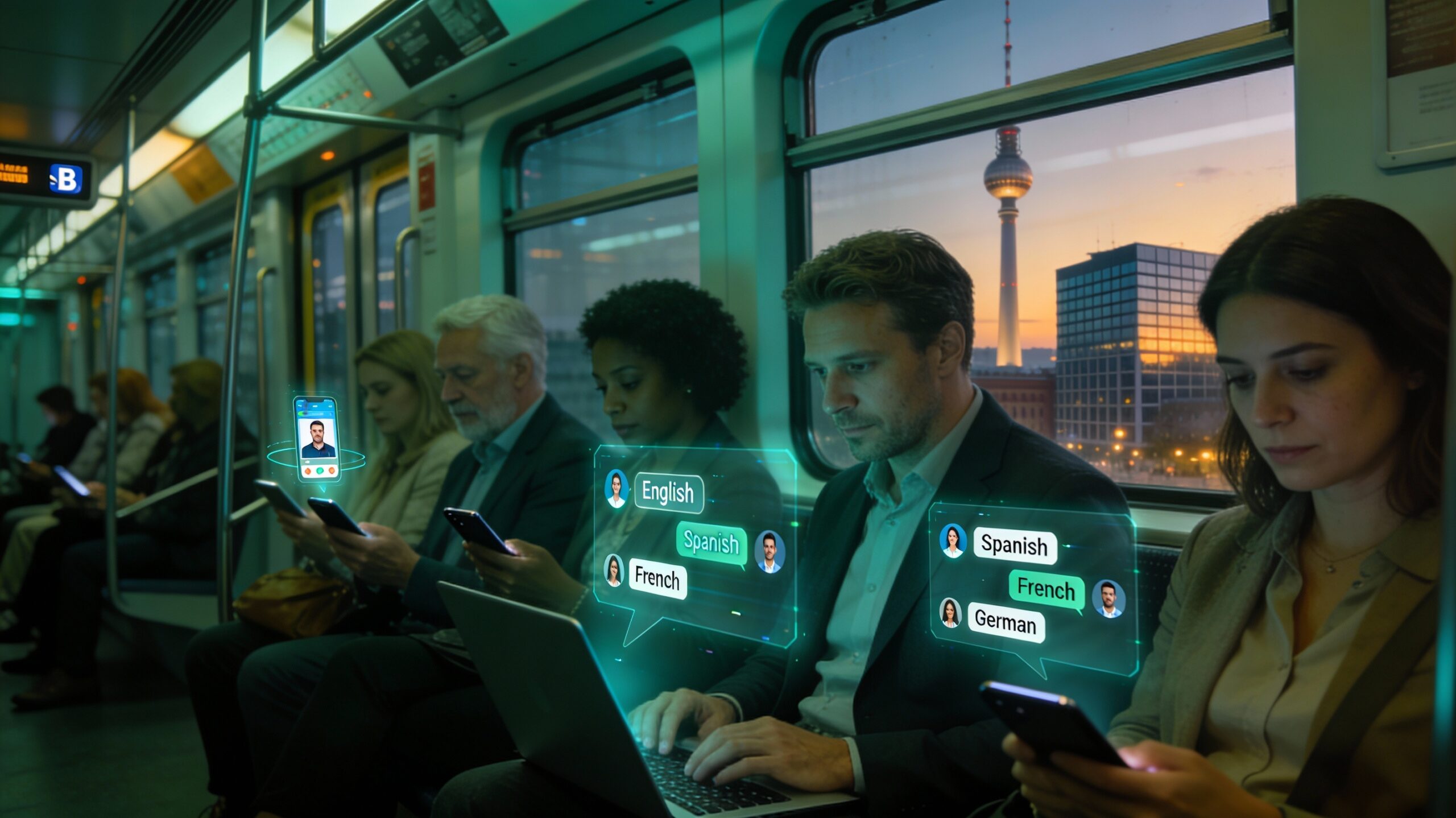 People studying languages on a train.
