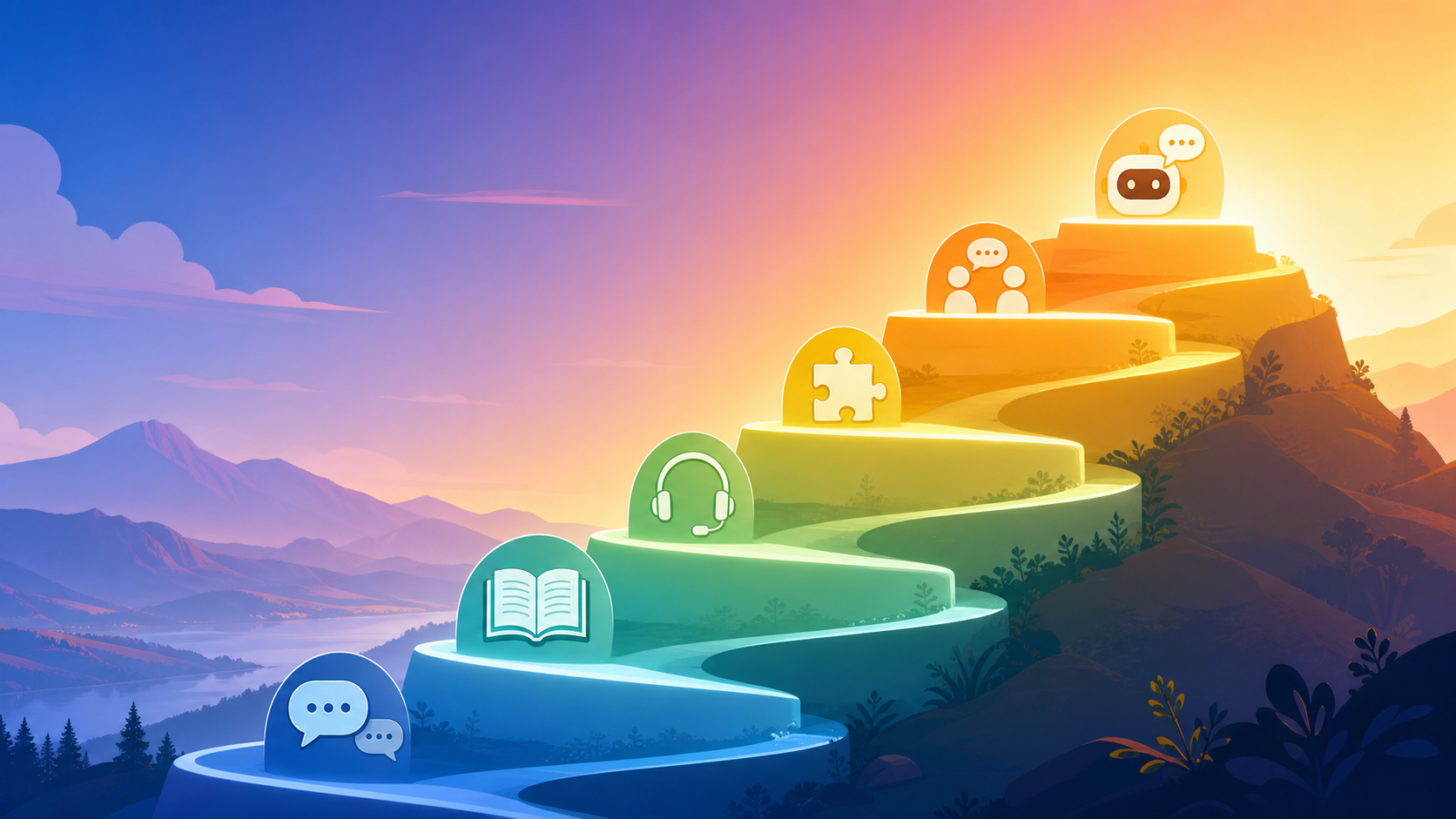 The image shows a mountain with the different scaffolding levels